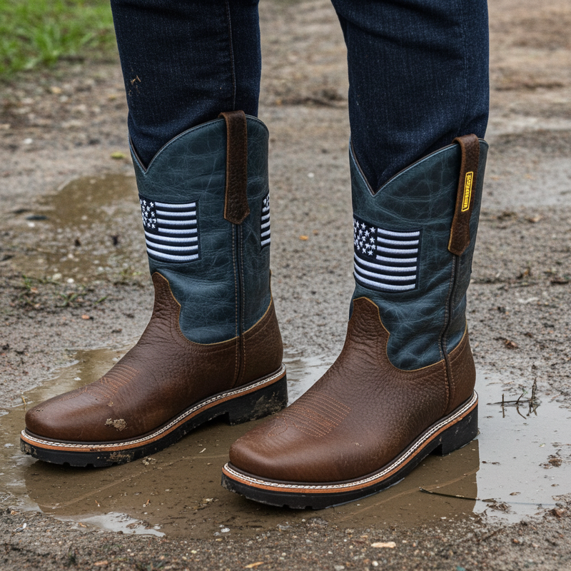 Load image into Gallery viewer, 5019 - RockinLeather Men&#39;s WATERPROOF American Flag Soft Toe Work Boots
