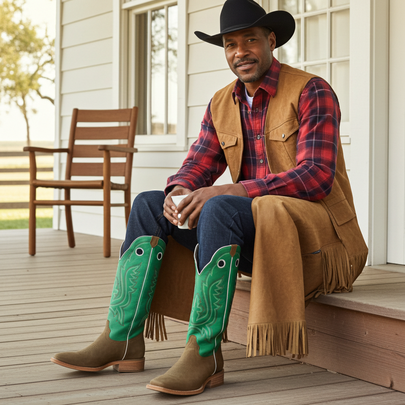 Load image into Gallery viewer, 1107 - RockinLeather Men&#39;s Buckaroo Green Shaft Western Boot
