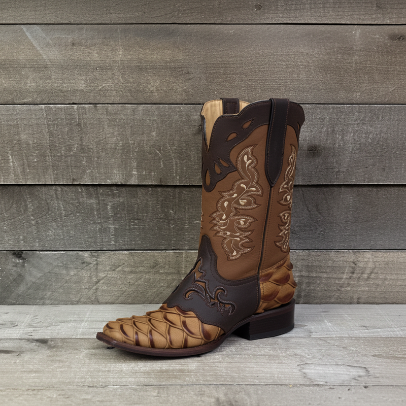 Load image into Gallery viewer, 1244 - RockinLeather Men&#39;s Pirarucu Print Leather Boot W/Overlay
