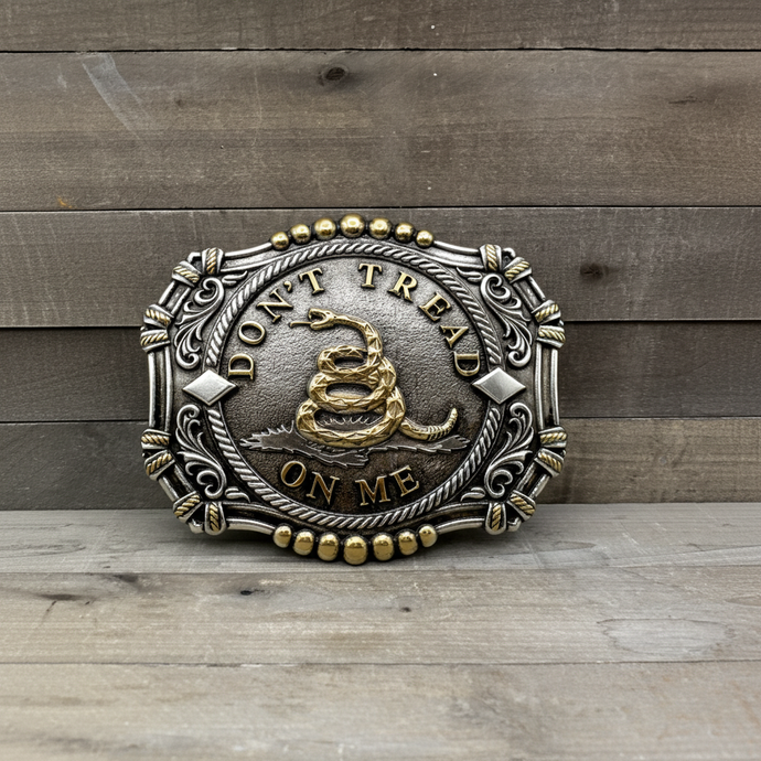 RLB012 - RockinLeather Antique Silver/Gold Don't Tread On Me Belt Buckle