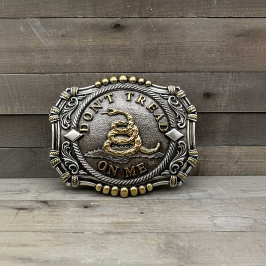 RLB012 - RockinLeather Antique Silver/Gold Don't Tread On Me Belt Buckle