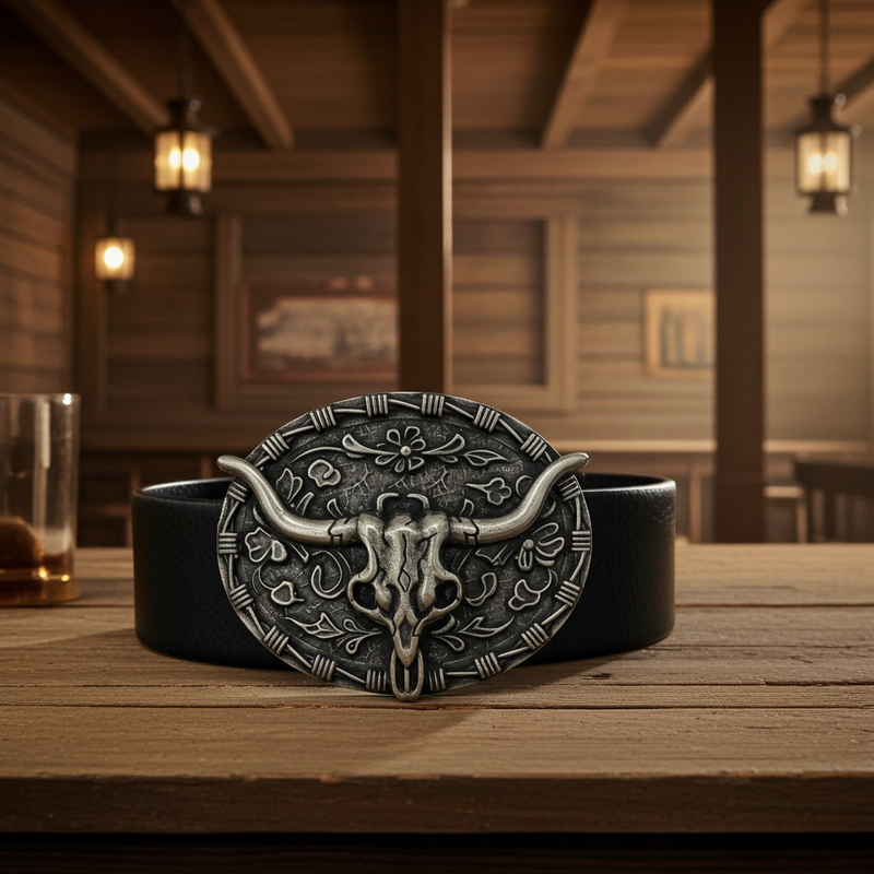 Load image into Gallery viewer, RLB508 - RockinLeather Nickle W/Black Underlay Steer Head Belt Buckle
