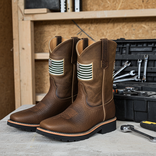 5017- RockinLeather Men's American Flag Steel Toe Work Boot