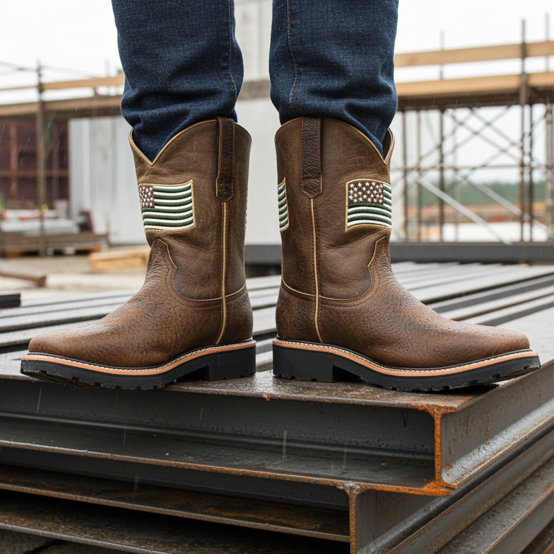 Load image into Gallery viewer, 5017- RockinLeather Men&#39;s American Flag Steel Toe Work Boot
