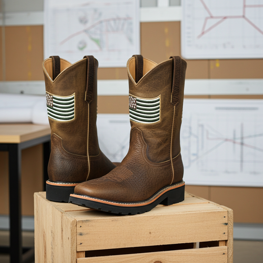 5017- RockinLeather Men's American Flag Steel Toe Work Boot