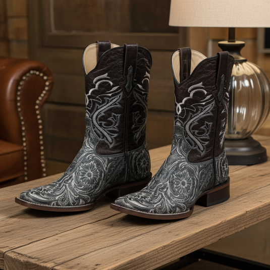 1220 - RockinLeather Men's Sedona Distressed Stamped Cowhide Leather Boot
