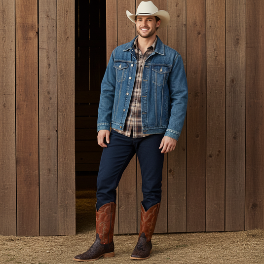 1190 - RockinLeather Men's Stamped Cowhide Leather Boot