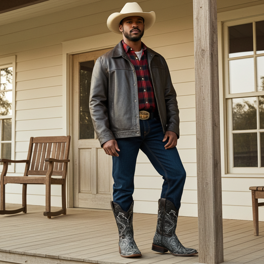 1220 - RockinLeather Men's Sedona Distressed Stamped Cowhide Leather Boot