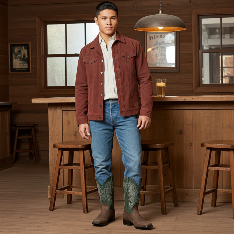 Load image into Gallery viewer, 1807 - RockinLeather Men&#39;s Crazy Choco Cowhide Western Boot w/Green Upper
