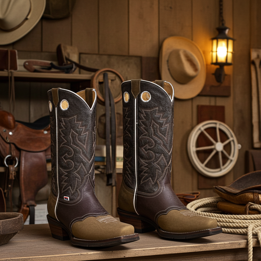 1136 - RockinLeather Men's Distressed Brown Narrow Square Toe Western Boot With Overlay