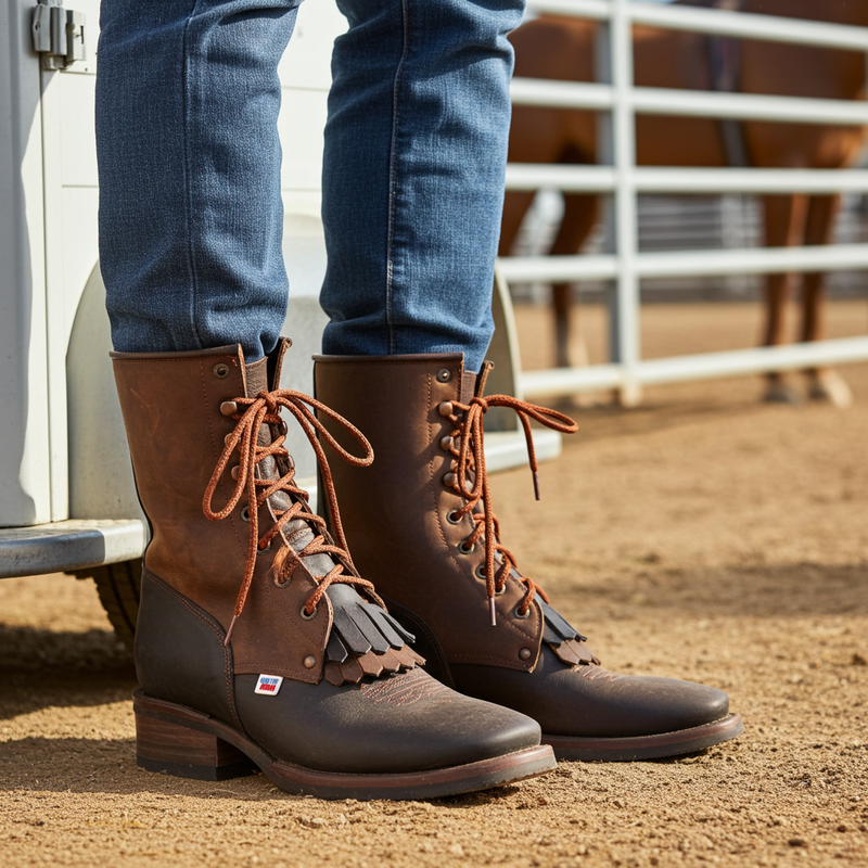 Load image into Gallery viewer, 1258 - RockinLeather Men&#39;s Square Toe Lace Up Packer Western Boot
