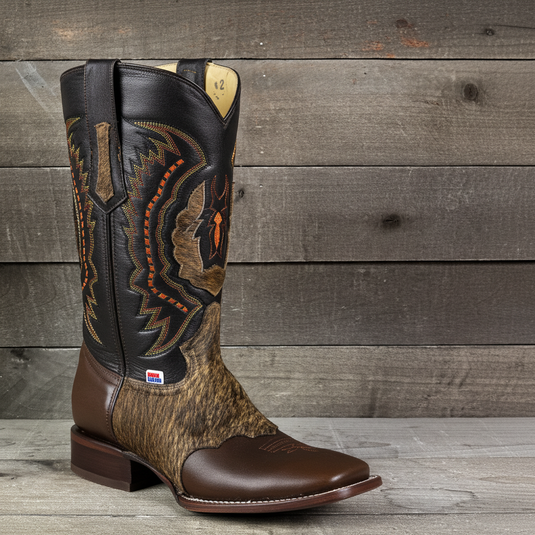1249 - RockinLeather Men's Chocolate Ranch with Cowhair Overlay Western Boot