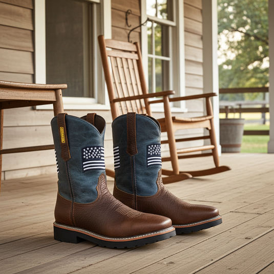 5019 - RockinLeather Men's WATERPROOF American Flag Soft Toe Work Boots