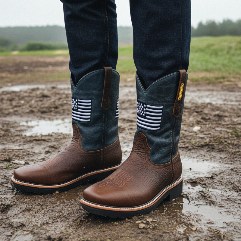 Load image into Gallery viewer, 5019 - RockinLeather Men&#39;s WATERPROOF American Flag Soft Toe Work Boots
