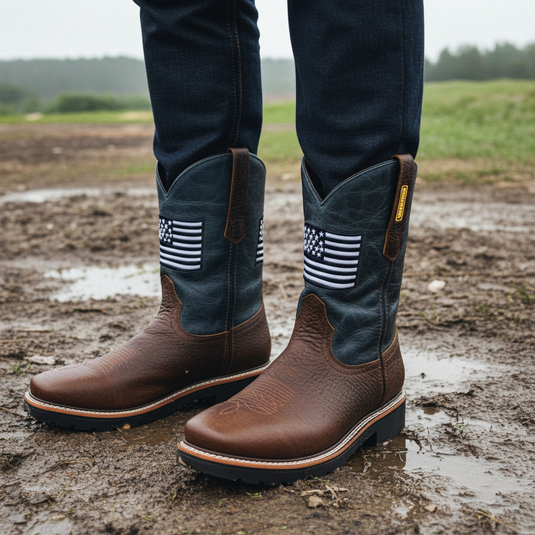 5019 - RockinLeather Men's WATERPROOF American Flag Soft Toe Work Boots