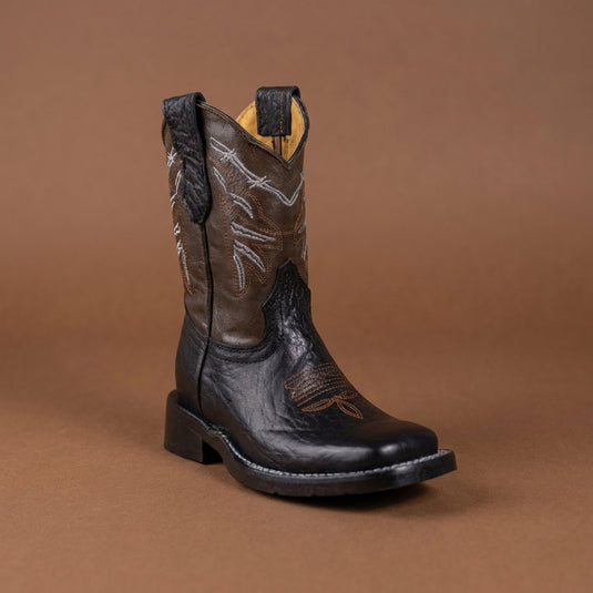 5510 CY - RockinLeather Children's Black Bullhide Stamp Leather Boot