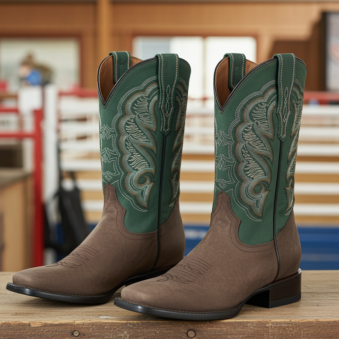 1807 - RockinLeather Men's Crazy Choco Cowhide Western Boot w/Green Upper