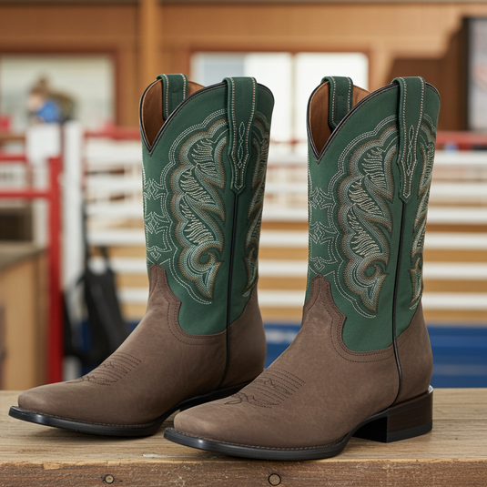 1807 - RockinLeather Men's Crazy Choco Cowhide Western Boot w/Green Upper
