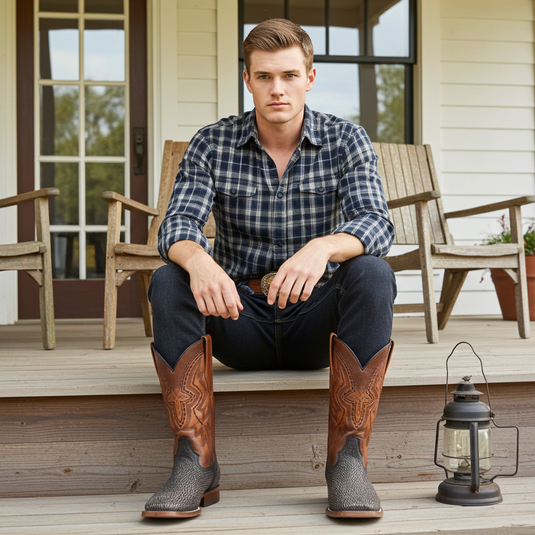 8000 - RockinLeather Men's Distressed Brown Genuine Sharkskin Boots
