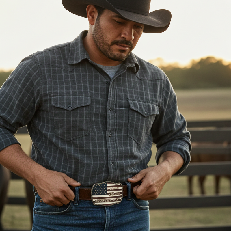 Load image into Gallery viewer, RLB005 - RockinLeather &quot;Small Town Country Boy&quot; Belt Buckle
