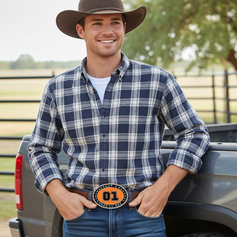 Load image into Gallery viewer, RLB002 - RockinLeather &quot;Just A Good Ol&#39; Boy&quot; Belt Buckle
