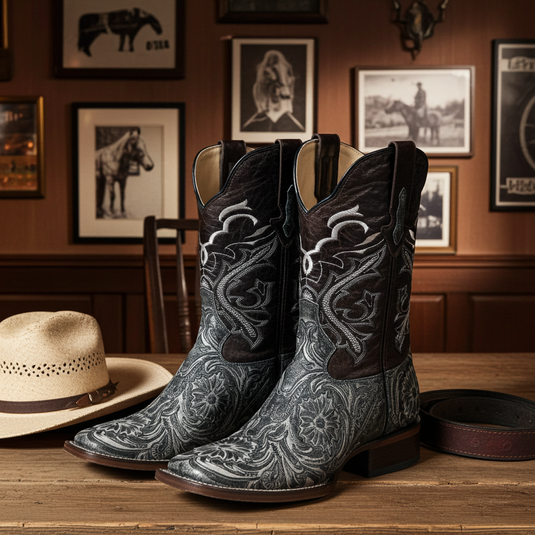 1220 - RockinLeather Men's Sedona Distressed Stamped Cowhide Leather Boot