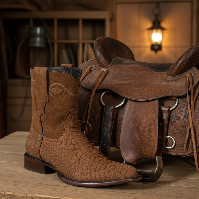 8031 - RockinLeather Men's Genuine Sanded Honey Python Boots With Zipper