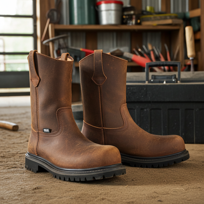 9002 - RockinLeather Men's Crazy Horse Round Steel Toe Boot