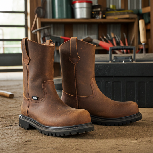 9002 - RockinLeather Men's Crazy Horse Round Steel Toe Boot