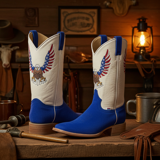 1242 - RockinLeather Men's Blue Suede Leather Boot W/Eagle Embroidery