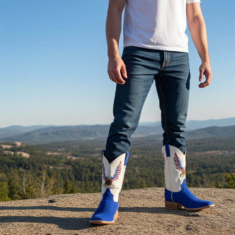 Load image into Gallery viewer, 1242 - RockinLeather Men&#39;s Blue Suede Leather Boot W/Eagle Embroidery
