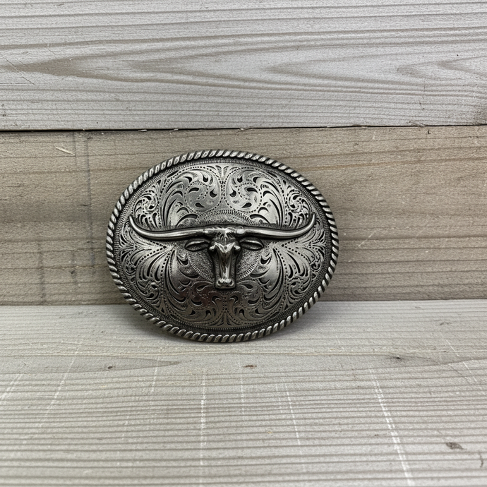RLB503 - RockinLeather Silver Steer Head Oval Buckle