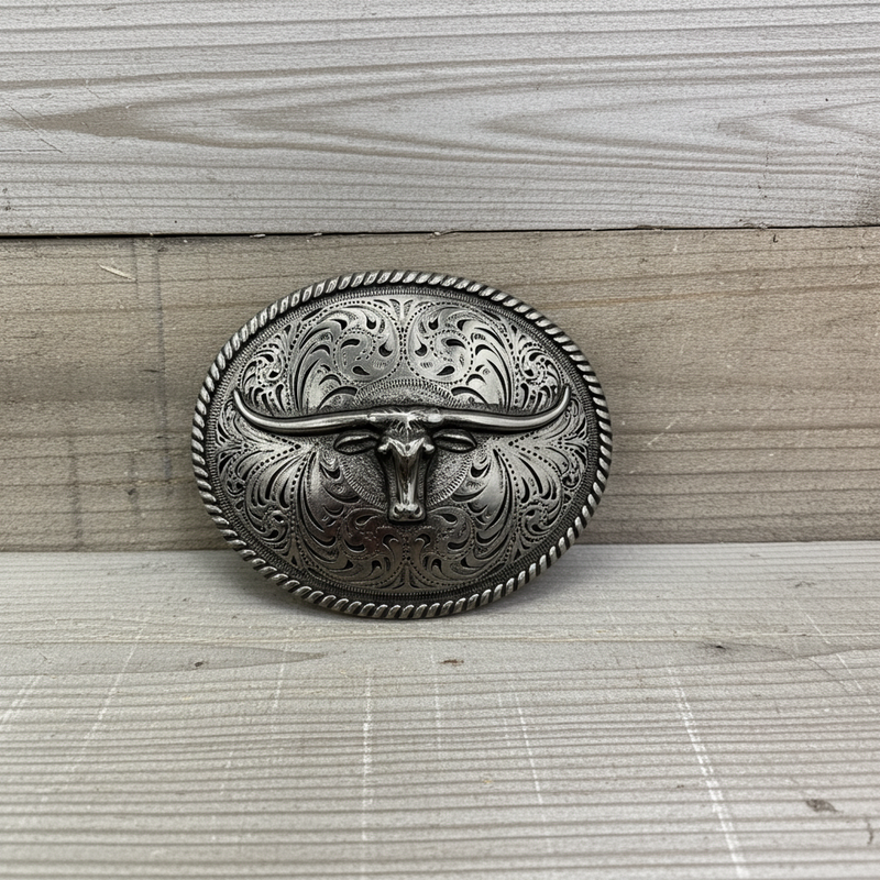 Load image into Gallery viewer, RLB503 - RockinLeather Silver Steer Head Oval Buckle
