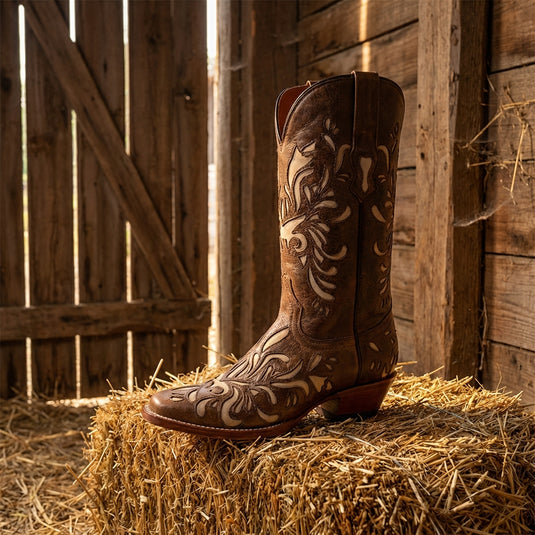 2622- RockinLeather Women's Brown Western Boot W/ Cream Underlay