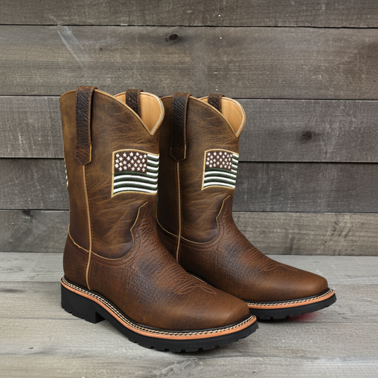 5017- RockinLeather Men's American Flag Steel Toe Work Boot