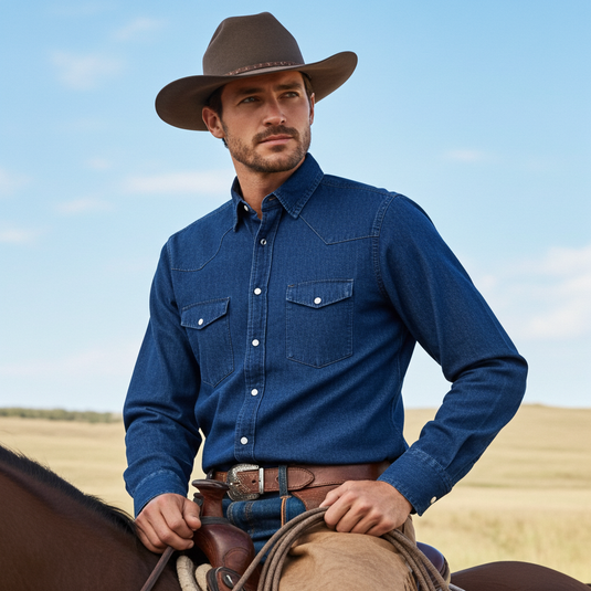 RLLSMS02 - RockinLeather Men's 7.1 oz Dark Denim Western Shirt