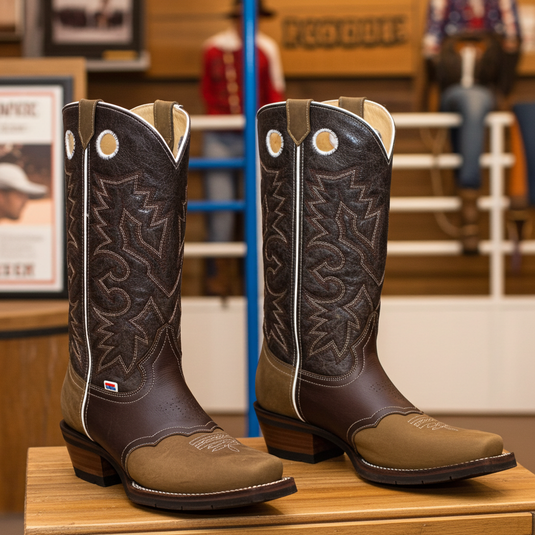 1136 - RockinLeather Men's Distressed Brown Narrow Square Toe Western Boot With Overlay