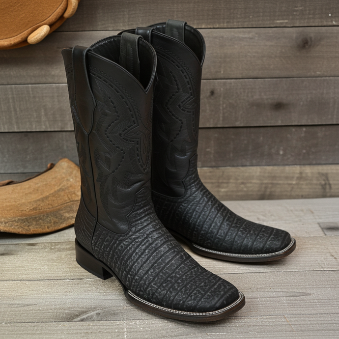 8003 - RockinLeather Men's Distressed Black Genuine Sharkskin Boots