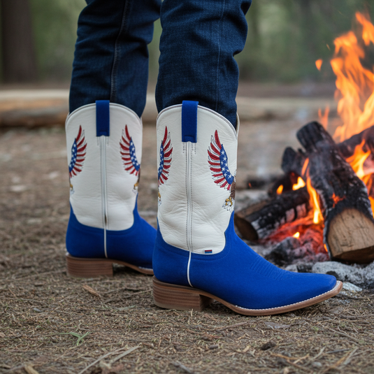 1242 - RockinLeather Men's Blue Suede Leather Boot W/Eagle Embroidery