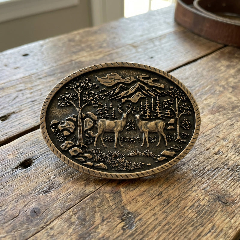 Load image into Gallery viewer, RLB523 - RockinLeather Deer in Woods Belt Buckle
