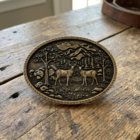 RLB523 - RockinLeather Deer in Woods Belt Buckle