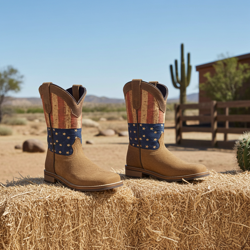 Load image into Gallery viewer, 7000 C/Y - RockinLeather Children&#39;s Tan Roughout Flag Leather Boot
