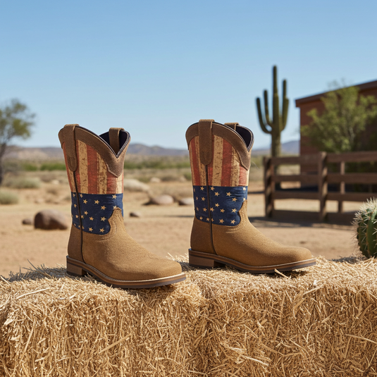 7000 C/Y - RockinLeather Children's Tan Roughout Flag Leather Boot
