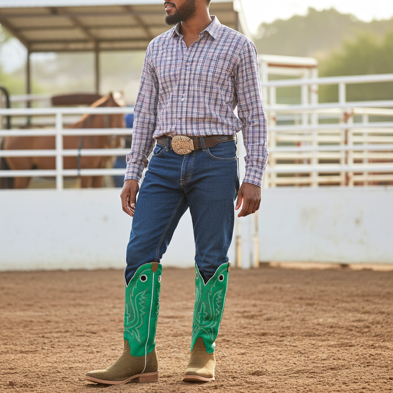Load image into Gallery viewer, 1107 - RockinLeather Men&#39;s Buckaroo Green Shaft Western Boot
