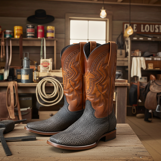 8000 - RockinLeather Men's Distressed Brown Genuine Sharkskin Boots