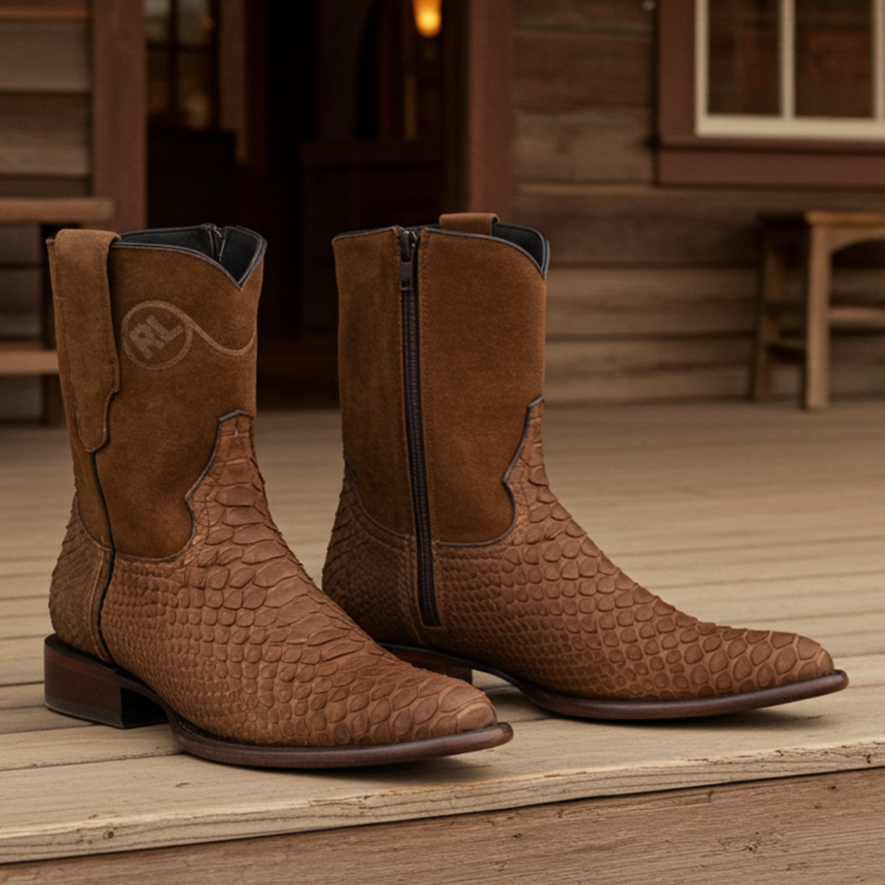 8031 - RockinLeather Men's Genuine Sanded Honey Python Boots With Zipp