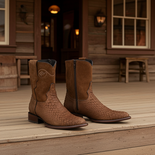 8031 - RockinLeather Men's Genuine Sanded Honey Python Boots With Zipper