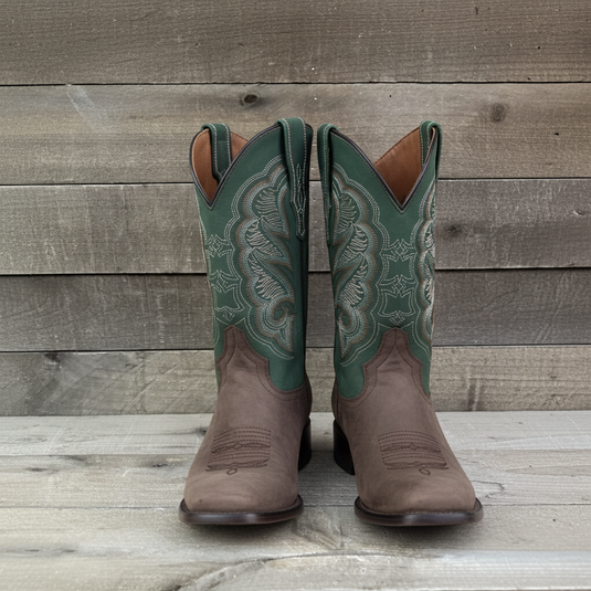 1807 - RockinLeather Men's Crazy Choco Cowhide Western Boot w/Green Upper