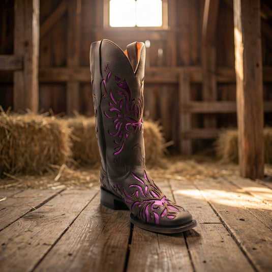 2630 - RockinLeather Women's Brown Western Boot W/ Purple Underlay