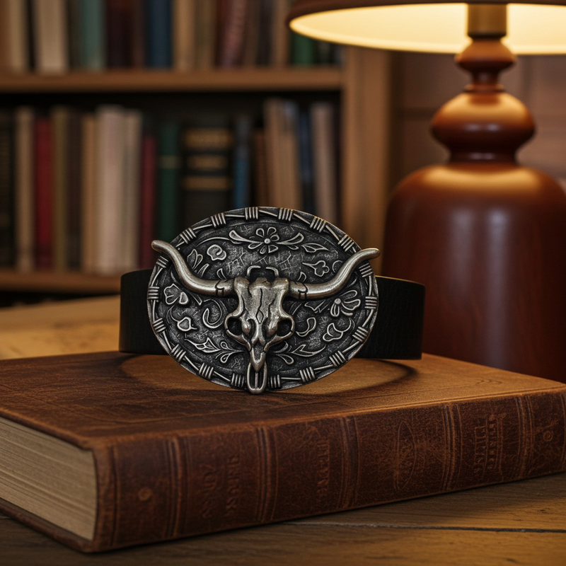 Load image into Gallery viewer, RLB508 - RockinLeather Nickle W/Black Underlay Steer Head Belt Buckle
